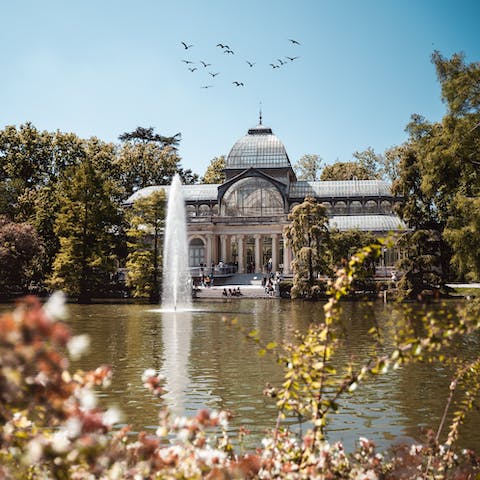 Pack up a tapas picnic and head for Madrid’s emblematic Retiro Park – just a eight-minute stroll away