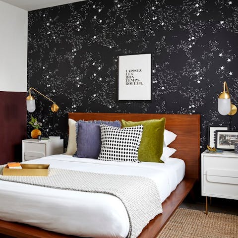 Enjoy the starry night sky in this stylish bedroom