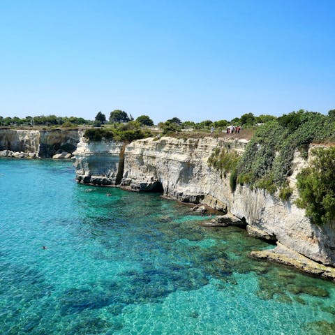 Explore the rocky coastline of Puglia from this home in the hills