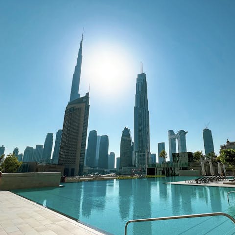 Swim in the communal pool to beat the Dubai heat