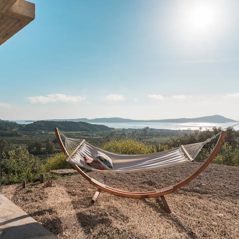 Relax in a hammock after visiting nearby Pylos for the day