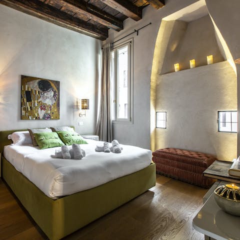 Appreciate the master bedroom's unique architectural splendour and historic ambience