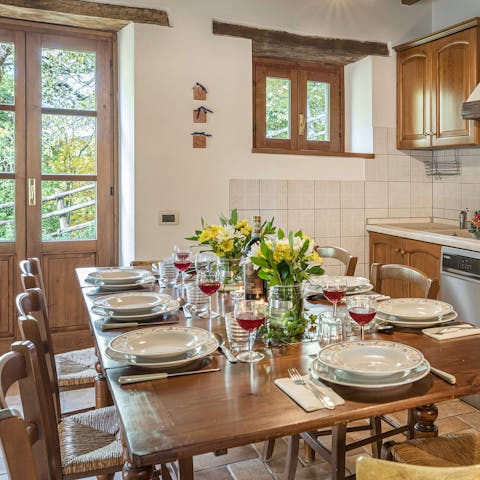 Set the dining table for an Italian feast with friends and family