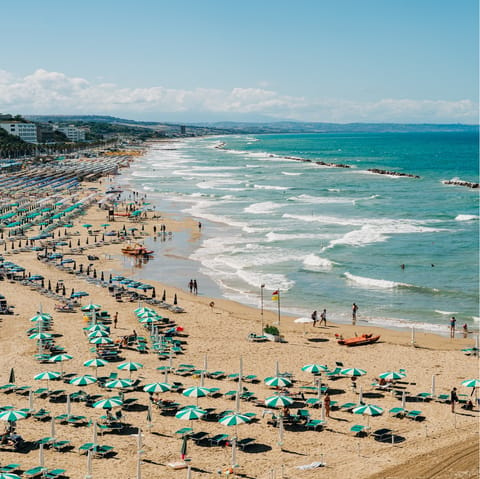 Head to the Italian beaches of the west coast, an eight-minute drive away