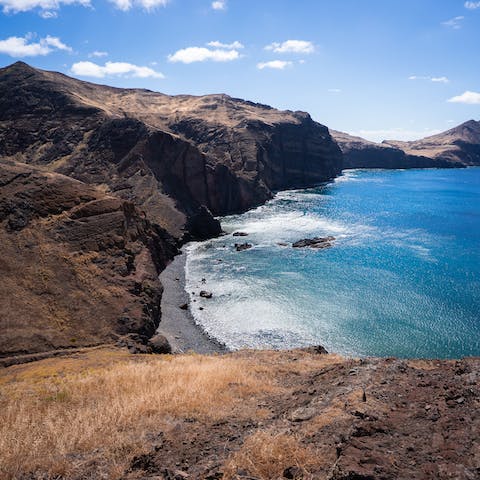 Drive just ten minutes to explore Madeira's rugged coastline