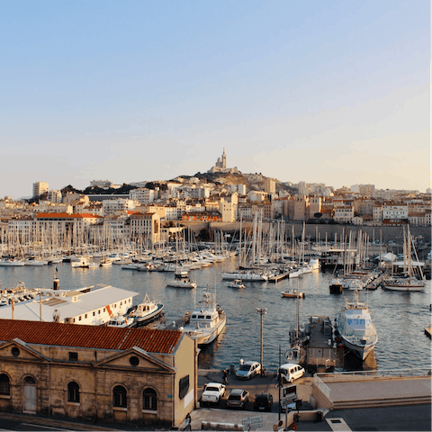 Explore Marseille's Vieux Port, a ten-minute walk away