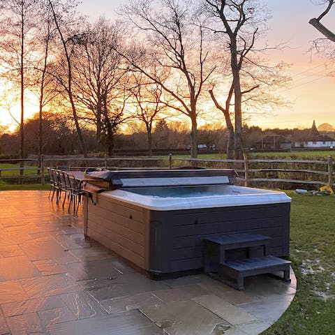Watch the sunset from the jacuzzi hot tub 