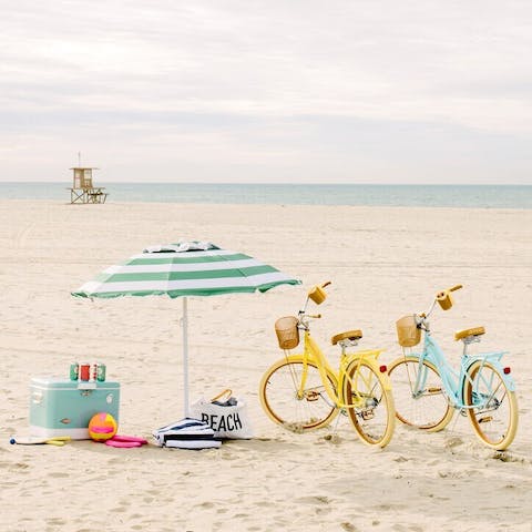 Cruise Newport Beach on the candy-coloured bikes in the garage