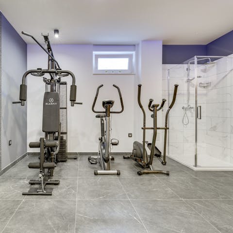 Work up a sweat in the home gym, with professional equipment and a shower to cool off