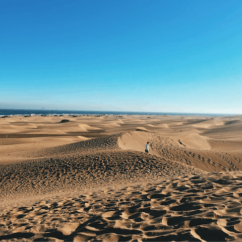 Explore the stunning Maspalomas Beach and sand dunes, just a two minutes away on foot