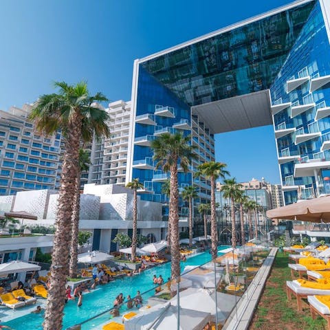 Splash about in the shared swimming pool or head to the hotel's beach instead