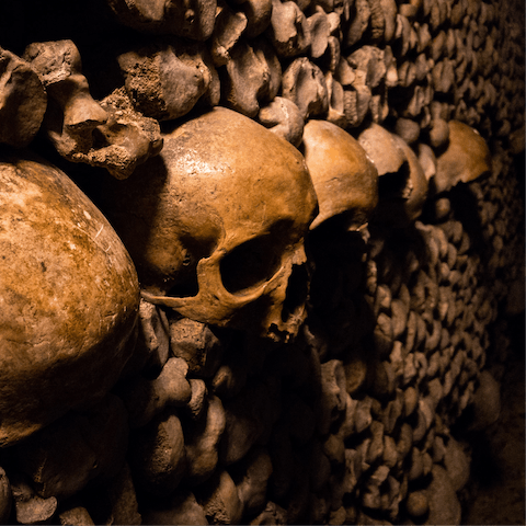 Visit the historic Catacombs of Paris, a twenty-six-minute walk from home