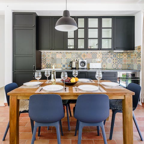 Tuck into delicious Portuguese cuisine around your stylish dining table