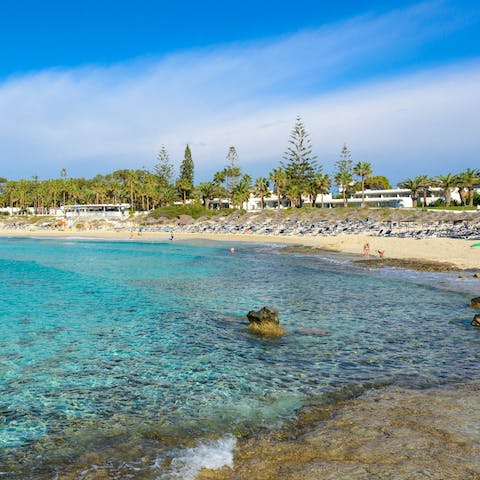 Look forward to soaking up the warm sunshine on Katsarka Beach, a short walk away