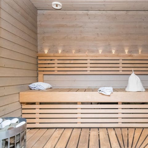 Spend some time in one of the home's two saunas and leave with a healthy glow