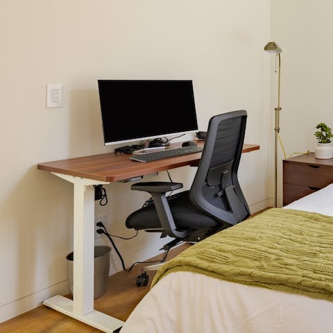 Get some work done at the home's dedicated workstation