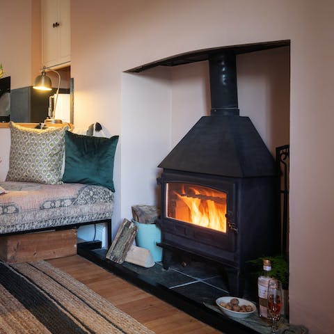 Get settled in front of the wood-burning stove on a chilly evening