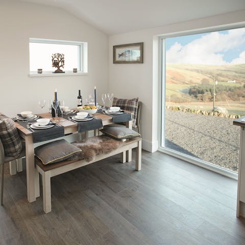 Enjoy an evening meal with views out across the Scottish countryside