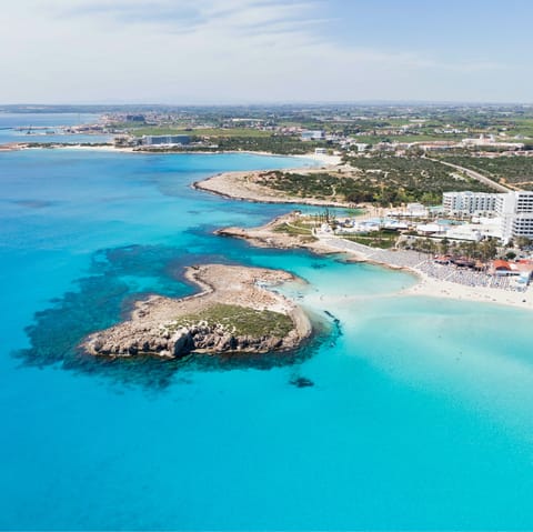 Walk to Ayia Napa Island across the sands from nearby Nissi Beach