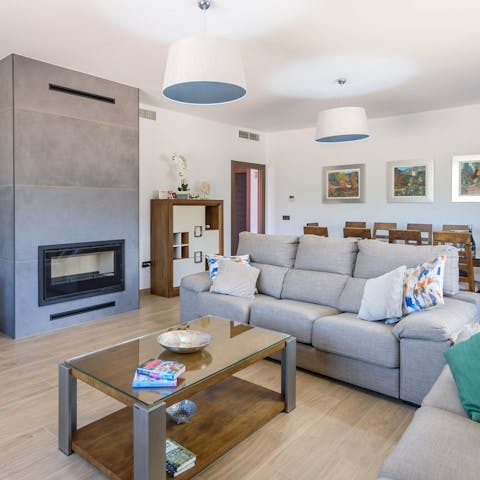 Settle down in front of the fire on cooler winter nights
