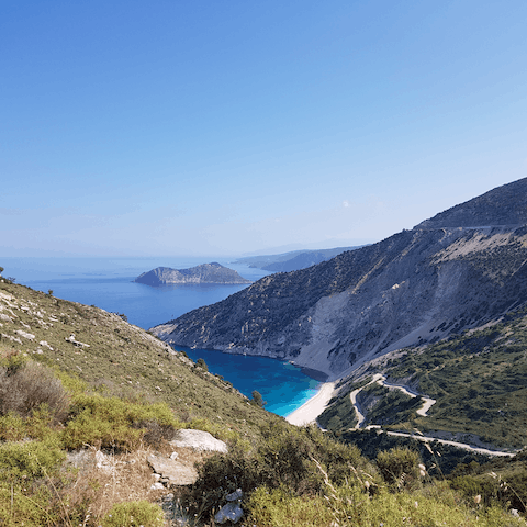 Explore Kefalonia's stunning coastline – Amandakis Beach is just a twelve-minute walk away