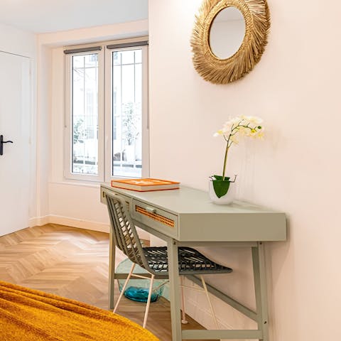 Get some work done at the desk in the bedroom