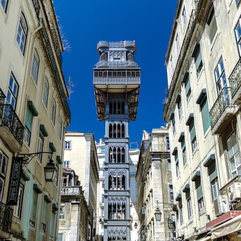 Take a ride up in the Santa Justa Lift, a twenty-five-minute walk from your door