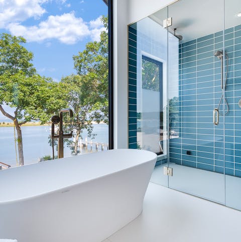Relax and unwind in the luxurious, oceanic bathrooms
