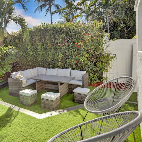 Share old secrets in the snug outdoor seating corner