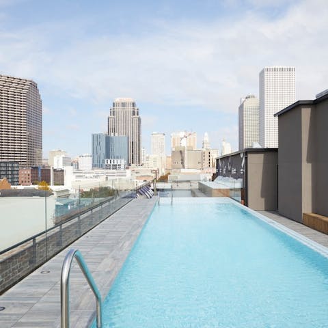 Swim in the building's heated rooftop pool