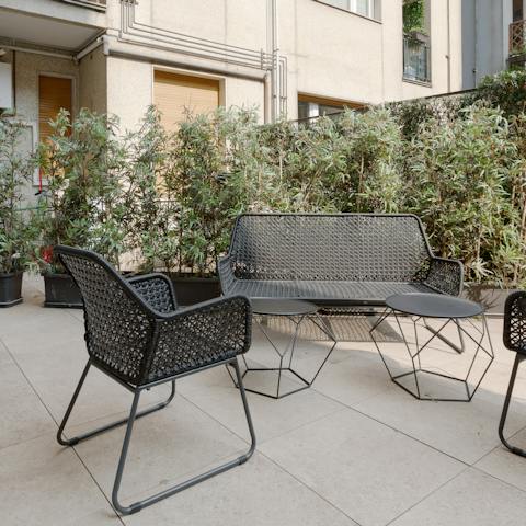 Relax on the private terrace after browsing Milan's fashion boutiques