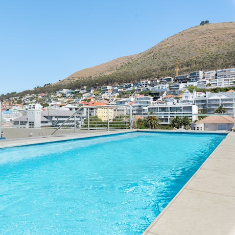 Cool off with a refreshing dip in the communal rooftop pool