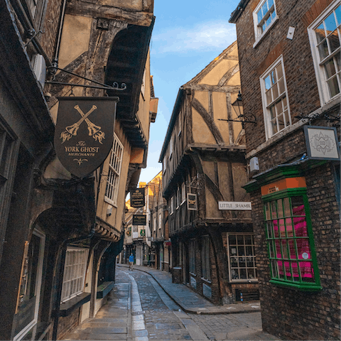 Explore York's historic Shambles, a four-minute walk away