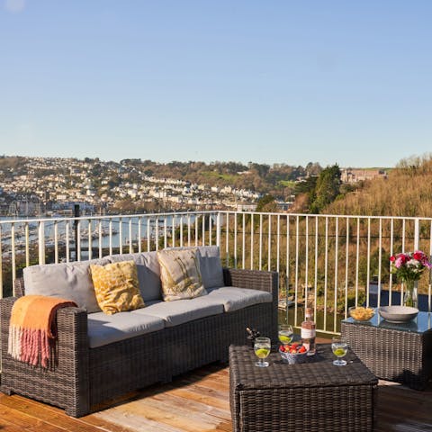 Sip celebratory sundowners on the private terrace while enjoying views over the river and towards Dartmouth 