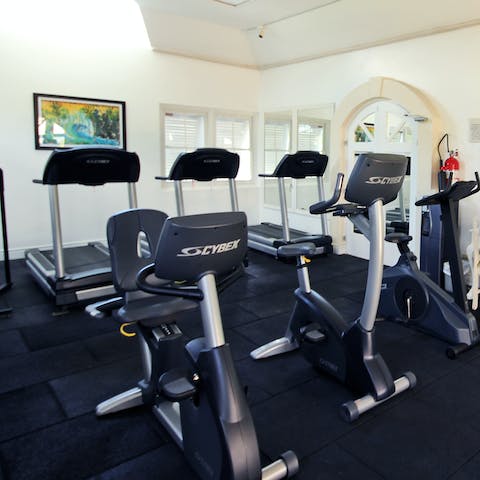 Squeeze in a workout at the communal fitness centre 