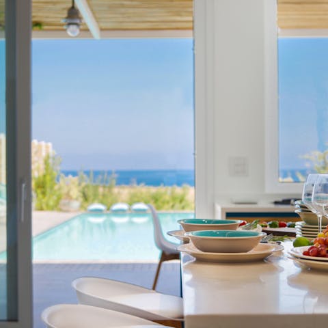 Sit down for a healthy breakfast while gazing out to the sea
