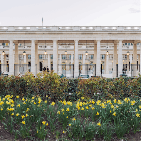 Look out over the gardens of the Palais Royal, a two-minute walk away
