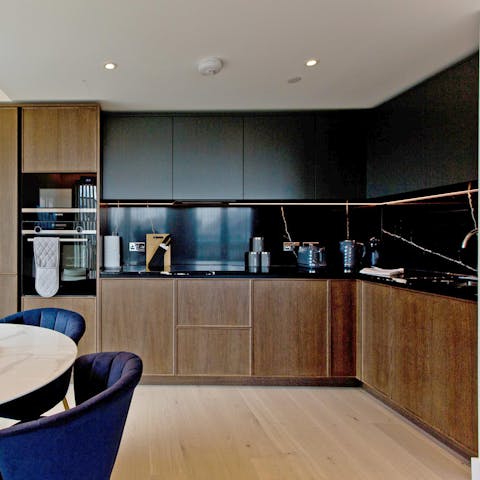 Whip up a home-cooked meal in the sleek kitchen