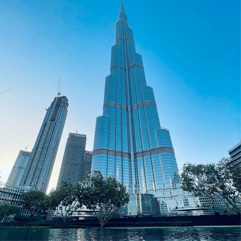 Visit the iconic Burj Khalifa in Downtown Dubai, a short drive away