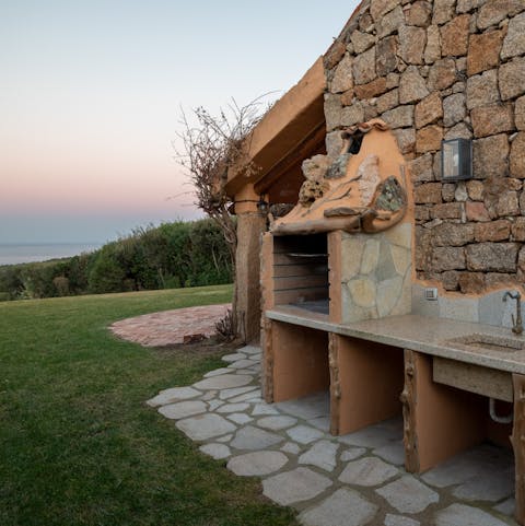Prepare a chargrilled dinner on the stone barbecue