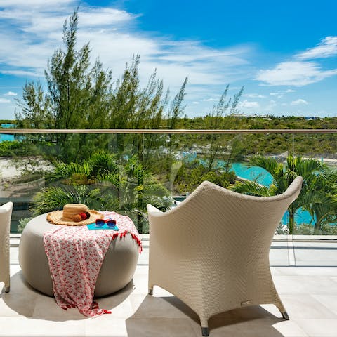 Sip your morning coffee on the private balcony overlooking the glistening canal