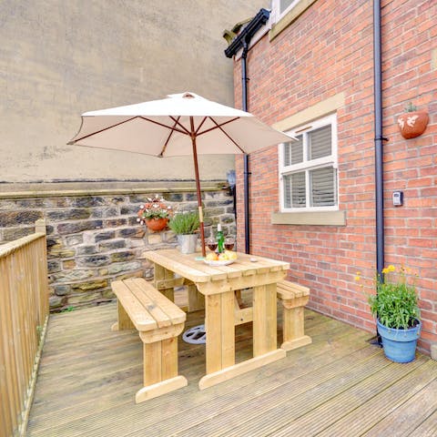 Drink and dine on the patio in warmer months