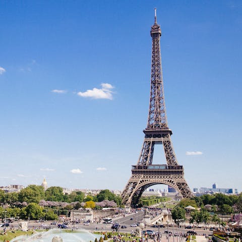 Take in an iconic view of the Eiffel Tower from Trocadero Gardens, a short walk away