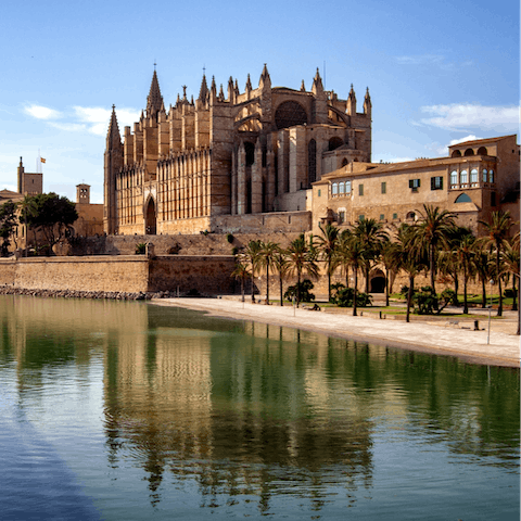 Marvel at the Gothic architecture of Palma's cathedral – it takes eighteen minutes by car