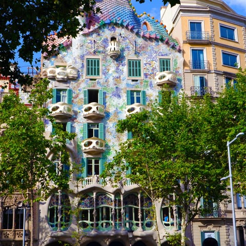 Admire the beautiful Casa Batlló – a twelve minute walk away