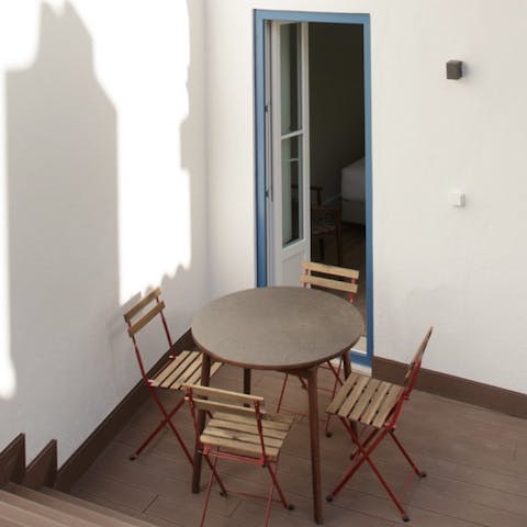 Enjoy cocktails and coffees on the private patio after a long day on your feet