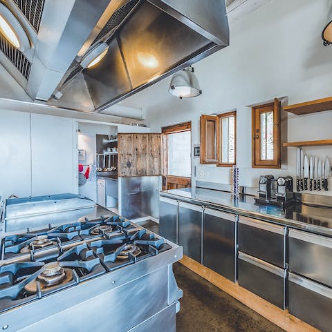 Test your culinary skills in the professional, chrome kitchen