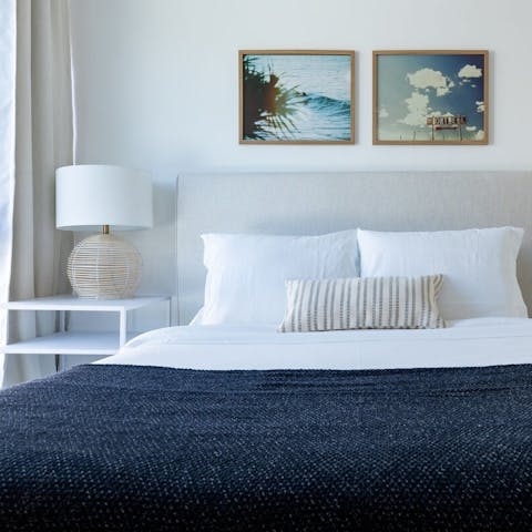 Get a great night's rest in the coastal-style bedroom