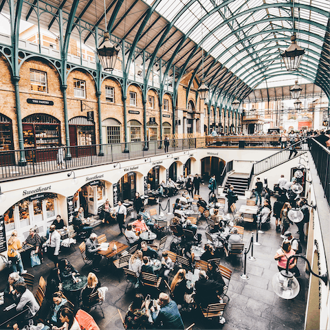 Eat, drink and shop your way through Covent Garden's gorgeous covered market – it's a fifteen-minute walk