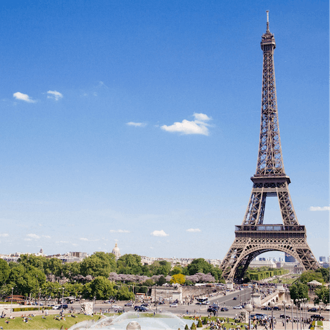 Spend an afternoon at the Eiffel Tower and Champs de Mars, a fifteen-minute walk 